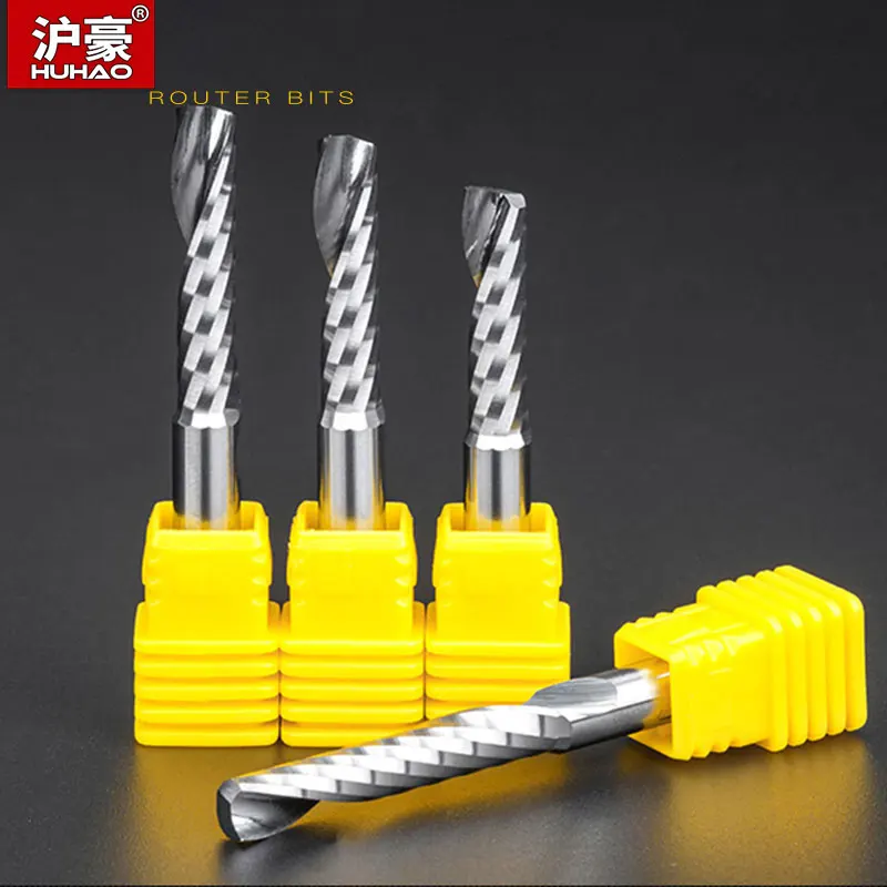 HUHAO واحد الناي دوامة نهاية مطحنة 3.175 / 4/6 عرقوب دوامة طحن Cutte CNC ثلاثية الأبعاد النقش نحت بت ل الاكريليك PVC الخشب MDF