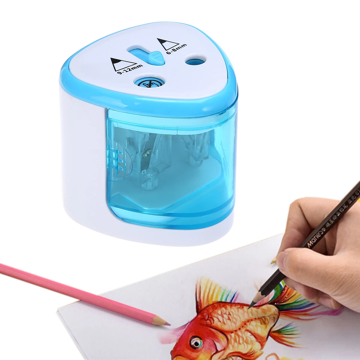 Electric Dual Hole Automatic For 6-8Mm 9-12Mm Pencils 3-5S Fast Sharpening Student Artist Office School Use For Pencel Dual