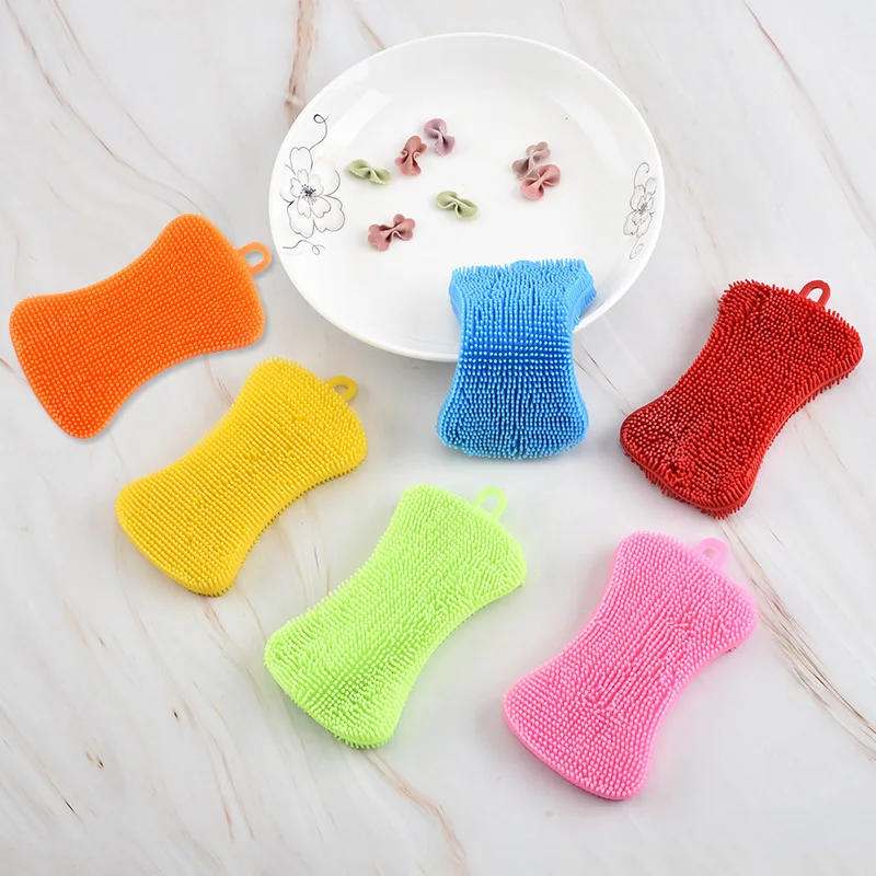 3PCS Silicone Dish Washing Brush Pot Pan Sponge Scrubber Silicone Scouring Pad Fruit Pot Pan Wash Brushes Kitchen Cleaning Tool