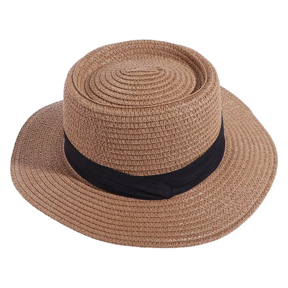 

Simple Korean Style Straw Woven Hat Flat Brim Wide Brim Sunscreen Bucket Hat Concave Top Sunshade Women's Sun Hat Ladies