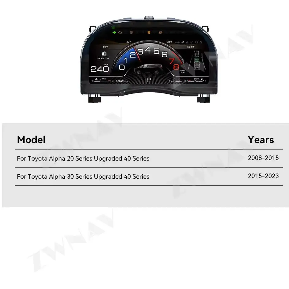 Auto Dashboard Car Digital Cluster Virtual Cockpit For Toyota Alphard 20/30 Series Upgrade to 40 Series LCD Instrument Panel