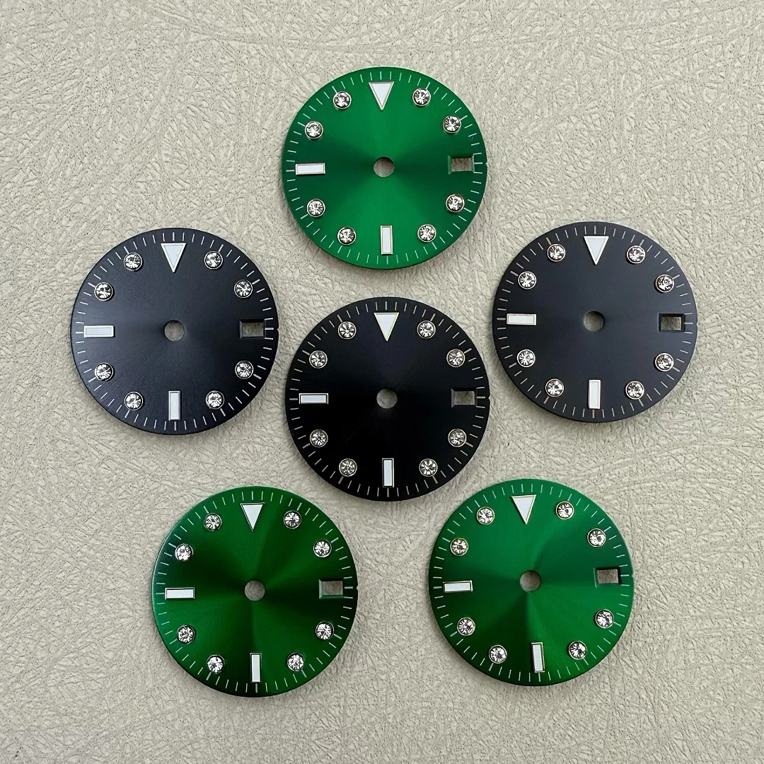 28.5mm water ghost diamond dial modified sun pattern to fit NH35/36 movement green luminous