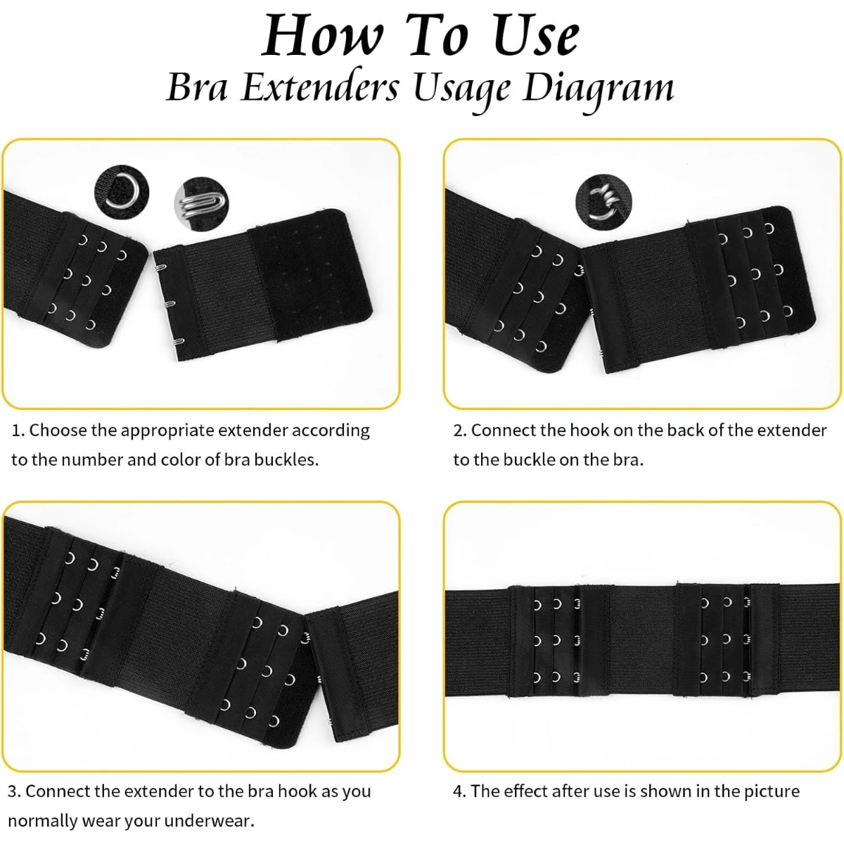 12Pcs Bra Extenders 2 Hook / 3 Hook / 4 Hook, Bra Strap Extender, Bra Extension Strap for Women Plus Size view 6