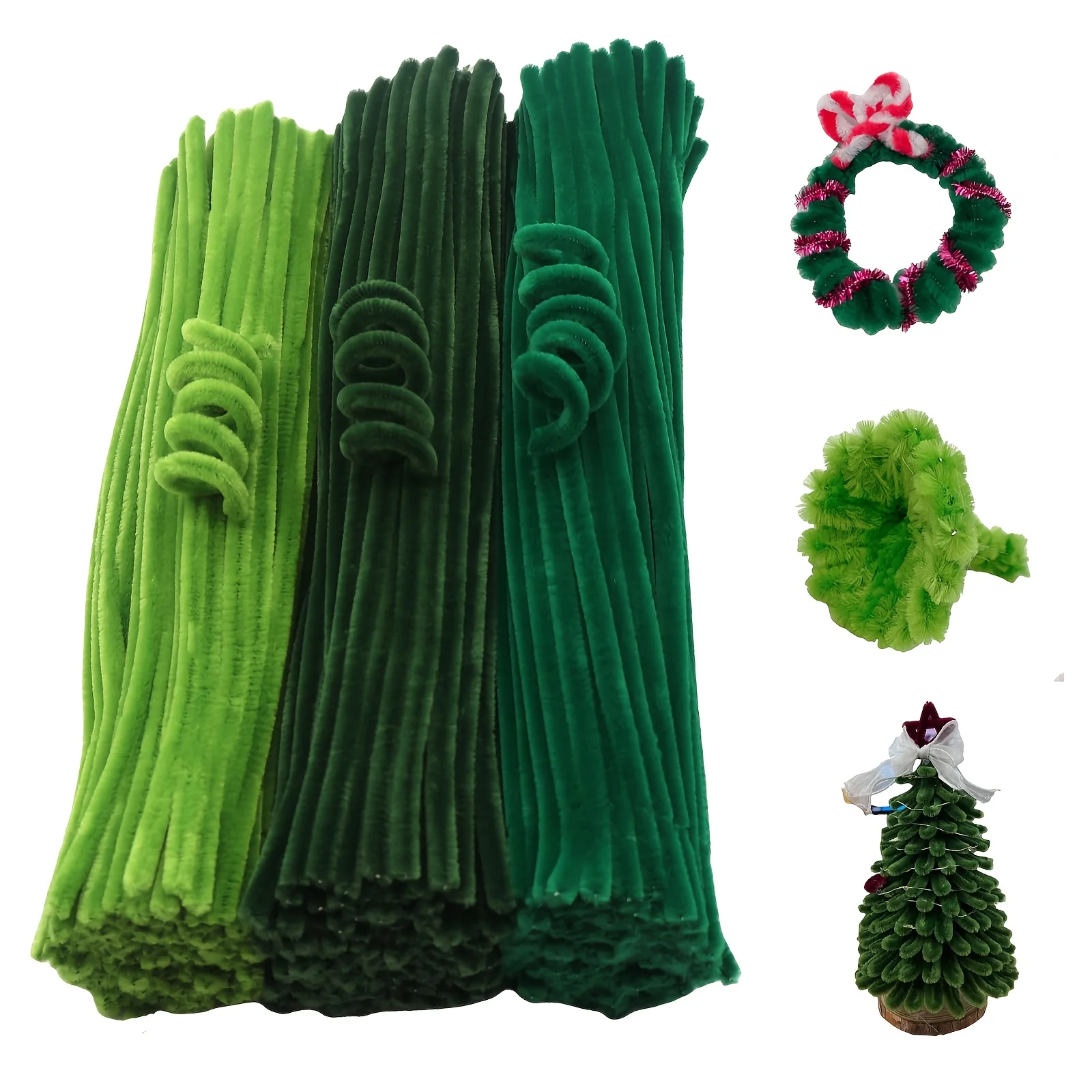 

100pcs DIY Creative Twisting Rod Green Pipe Cleaner Craft,Thick Fluffy Suitable for DIY Craft Projects Christmas Tree Decoration