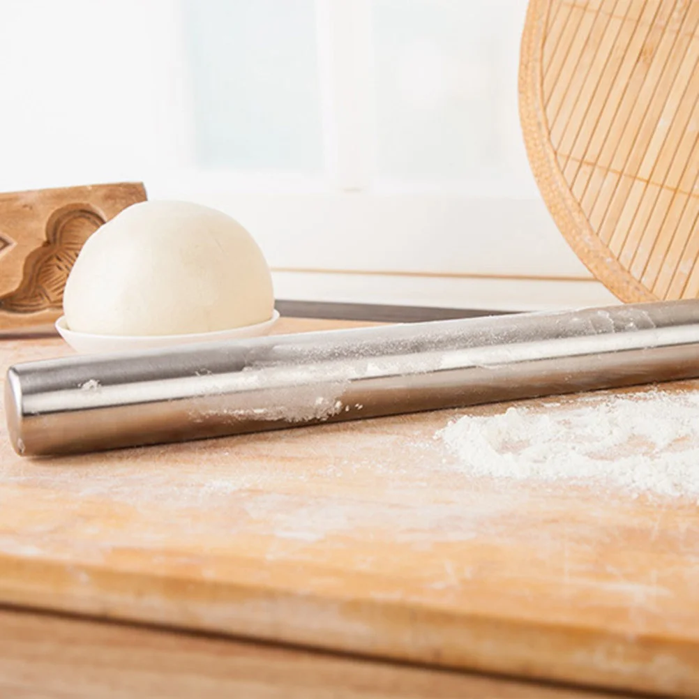 

40cm Large Stainless Steel Rolling Pin 3.5cm Diameter Non Stick Smooth Dishwasher Safe Hygienic Flour Roller for Baking