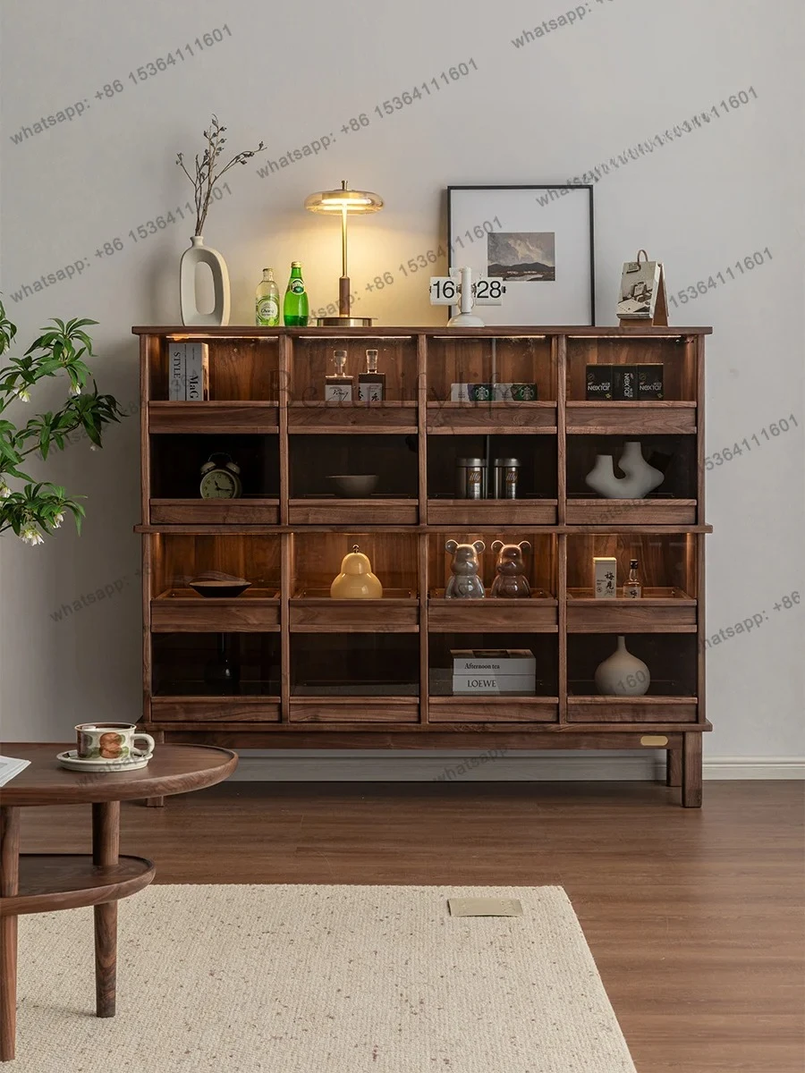 North American black walnut solid wood bogu frame figure Wenwan tea set storage glass display chest
