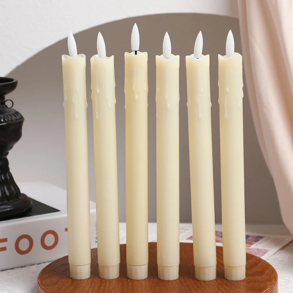 6PCS Simulated Flameless LED Candle Light With Remote Melting Candle Drops Design LED Long-Stick Candles Decorative