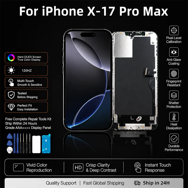 Super OLED For iPhone X XS MAX LCD 11 Pro 12 13mini 14 Plus Screen Face ID Touch 15 Pro 16 Pro Max Display For iPhone 17 Pro Max