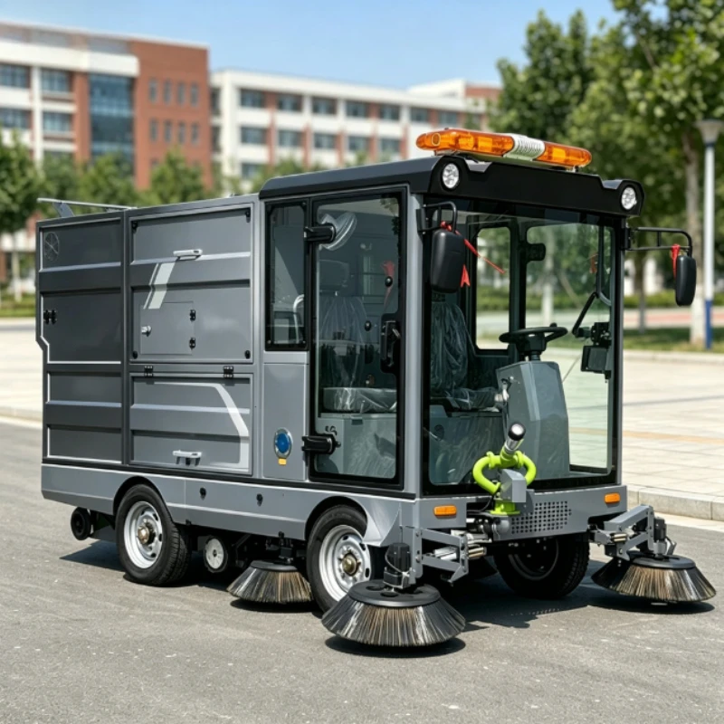All Enclosed Cabin Rechargeable Electric Road Sweeper Water Spray Vacuum Integrated Sweeping Vehicle For Logistics Park