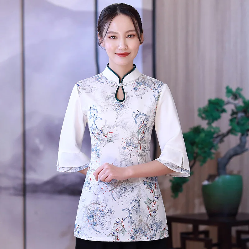 ホテルウェイター作業服春夏新作中華風レストランダイニングフロントティーハウス宴会場作業服ユニセックス