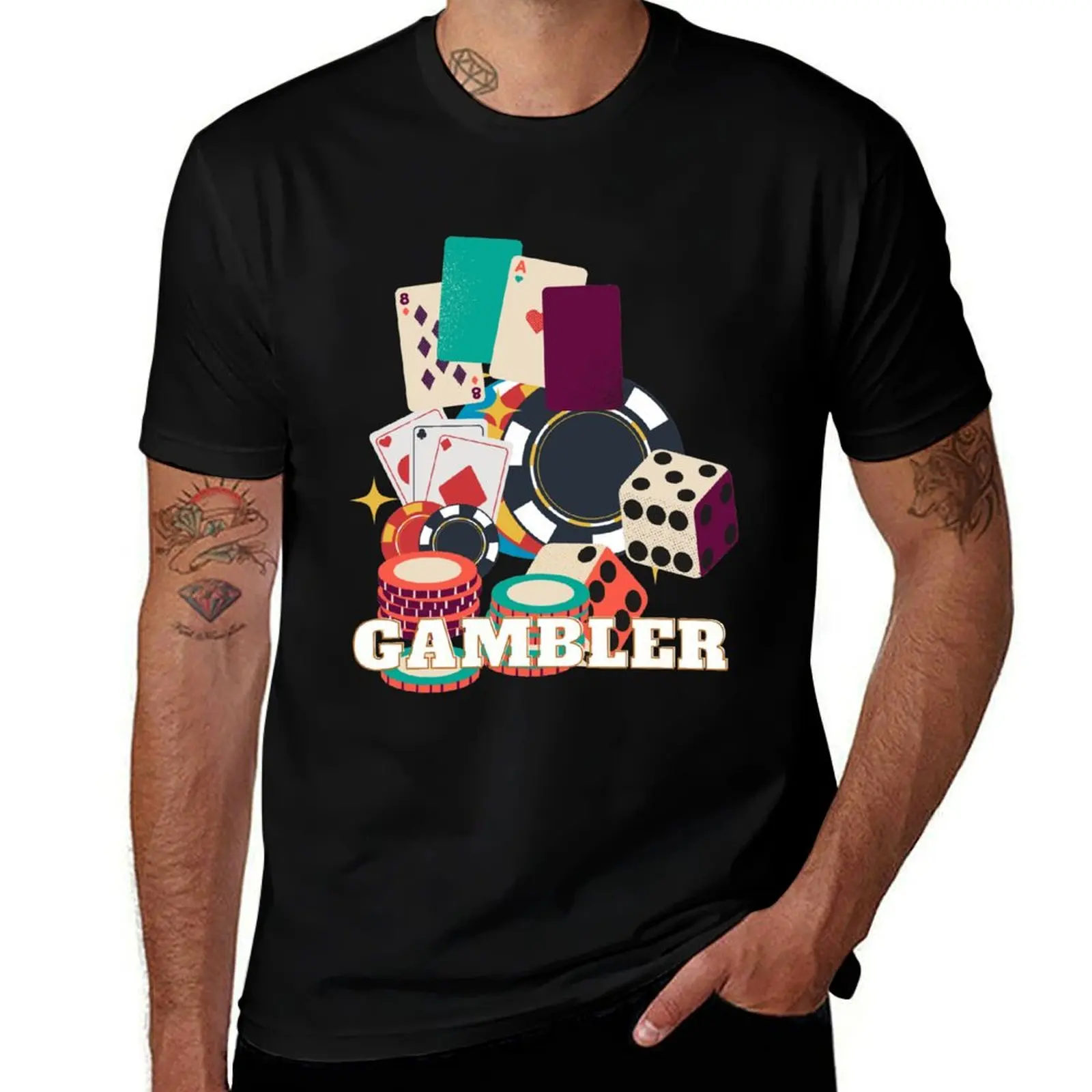 Gambler - Cards, Chips, Dice, Casino Set T-Shirt Comfortable Workout Short Sleeve Shirt T-Shirt