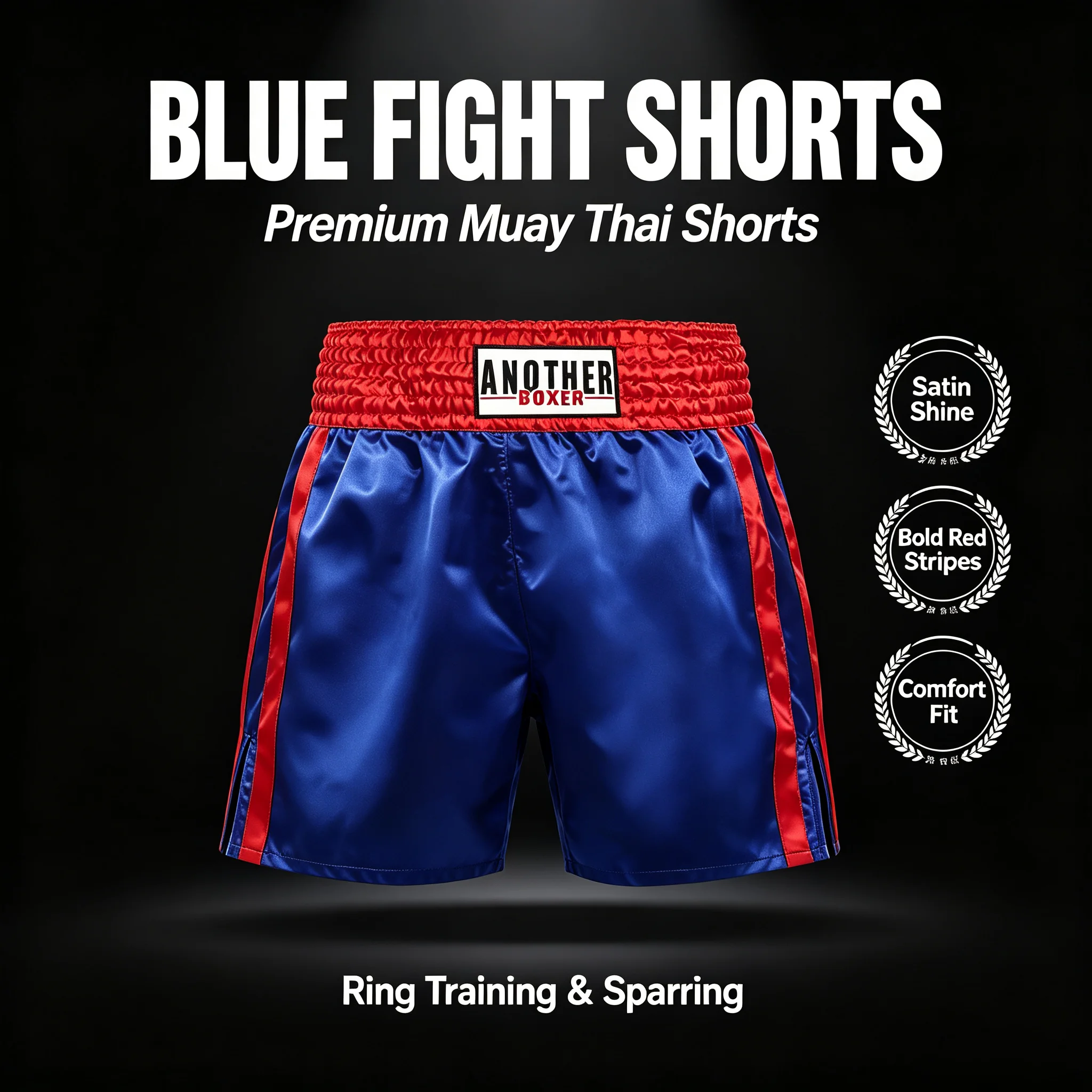Men Women Muay Thai Boxing Shorts Blue Satin Fight Trunks Side Split Shorts for MMA Kickboxing Sparring Martial Arts Training
