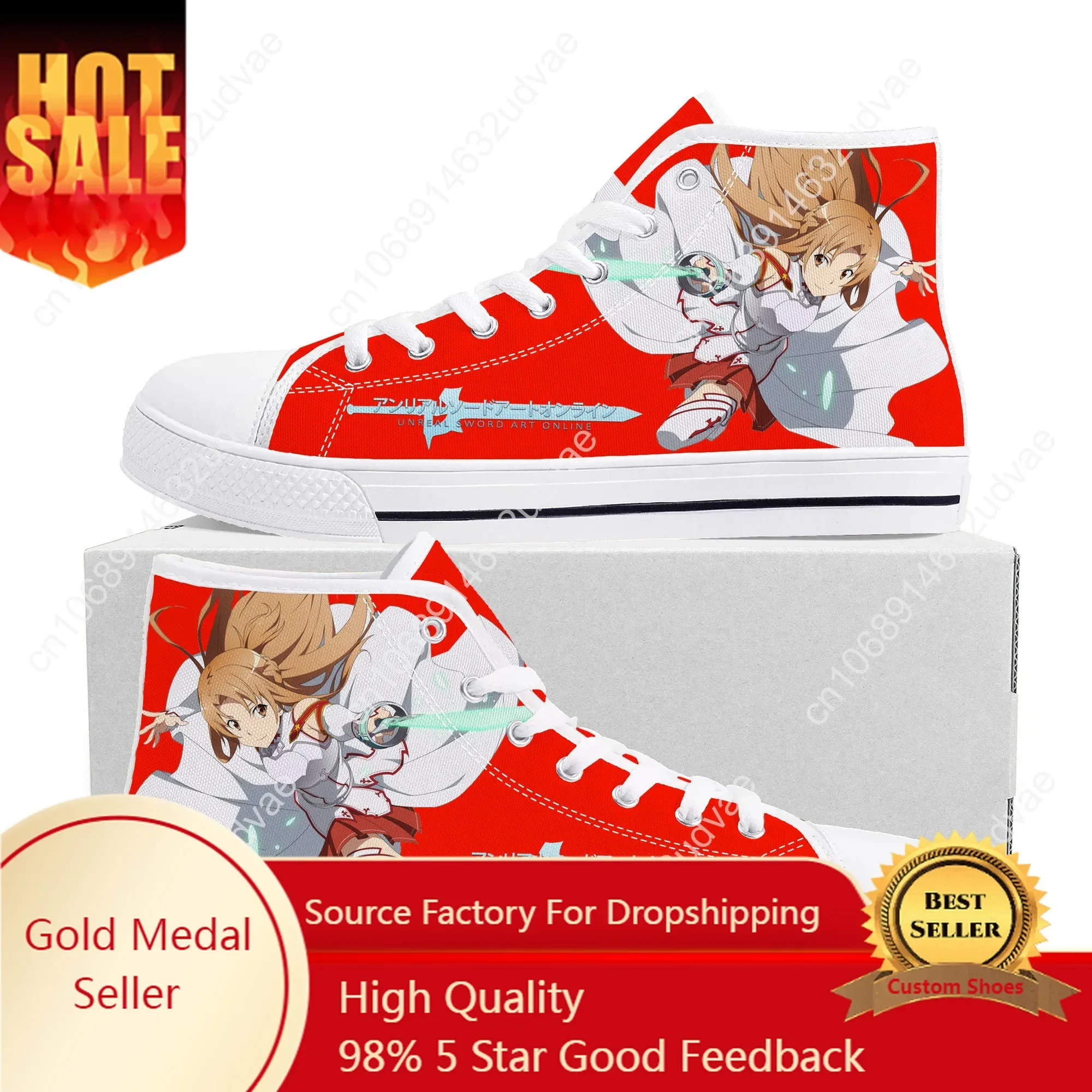 Strips Asuna Zwaard Art Online Hoge Top Sneakers Hoge Kwaliteit Heren Dames Tiener Canvas Sneaker Casual Paar Schoenen Aangepaste Schoen