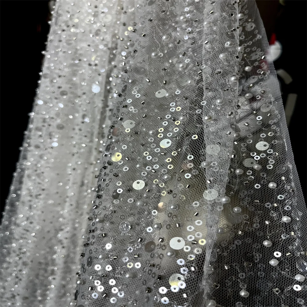 Luxury Wedding Veil Heavy Glitter Beaded Ivory Single Tier 3M Bridal Veil with Sequins Pearls Comb Included image 5