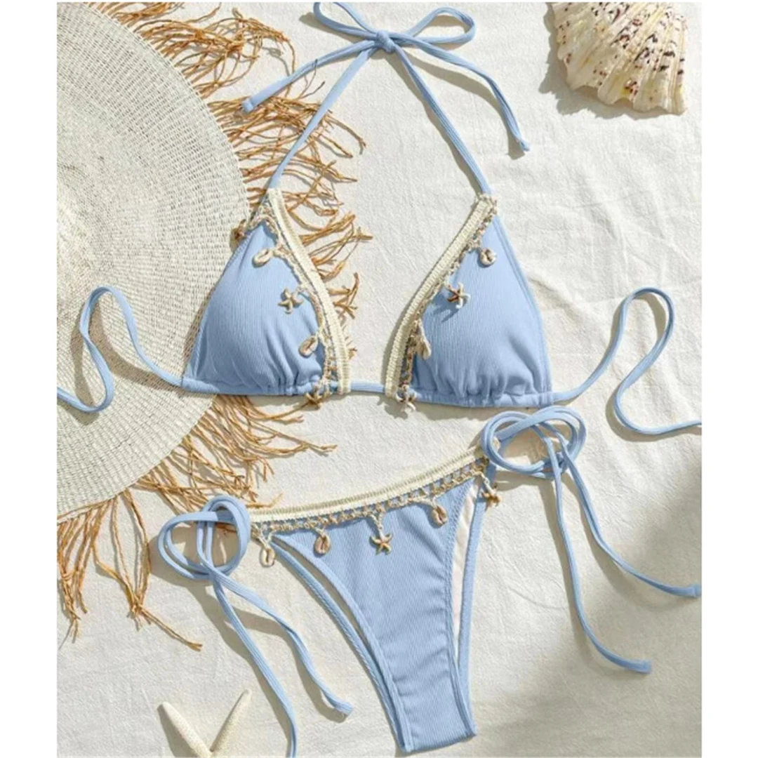 Neuer Splicing-Neckholder-Bikini mit Trägern, brasilianischer Stil, Damen-Badeanzug, zweiteiliges Bikini-Set, Badebekleidung, Badeanzug, Schwimmanzug V6024 – Detail 19