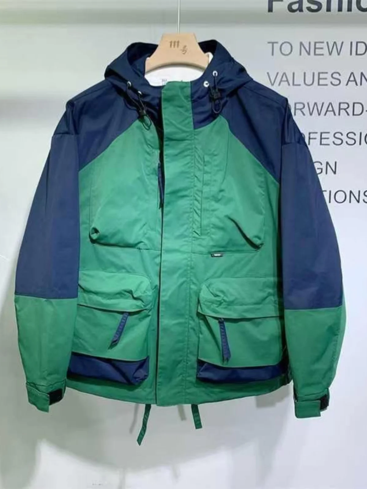 

Fall Winter New Men's Jaet Large ket Color Blo Hoodie Sli Simple Match All Korean Version Trendy Long Sve Coat