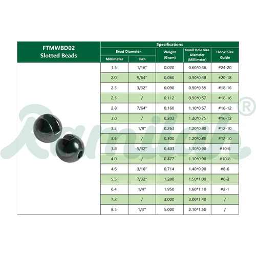 Imagen 2 del producto Paquete de 25 cuentas de tungsteno ranuradas de 32 colores, 3,0-6,4 mm, para atar moscas