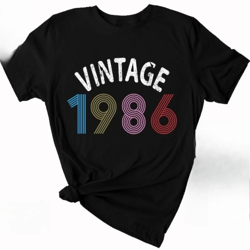 Ladies 2026 Vintage 40th Birthday Gifts for Women 1986 Mum Dad Shirt Hipster Street Fashion Casual Style Printed T-shirt Tops