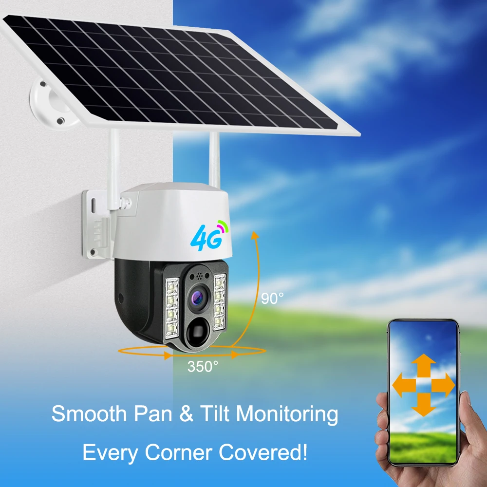 4K Solar Camera 4G Sim Card Outdoor Surveillance Camera with Solar Panel PIR & AI Detection Smart Night vision 2-Way Audio