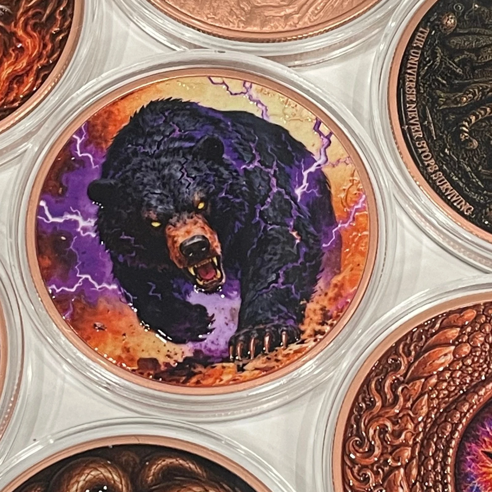 Color 5Oz .999 Fine Copper Purple Thunder Bear coin Desktop Ornament Commemorative Collection Gift
