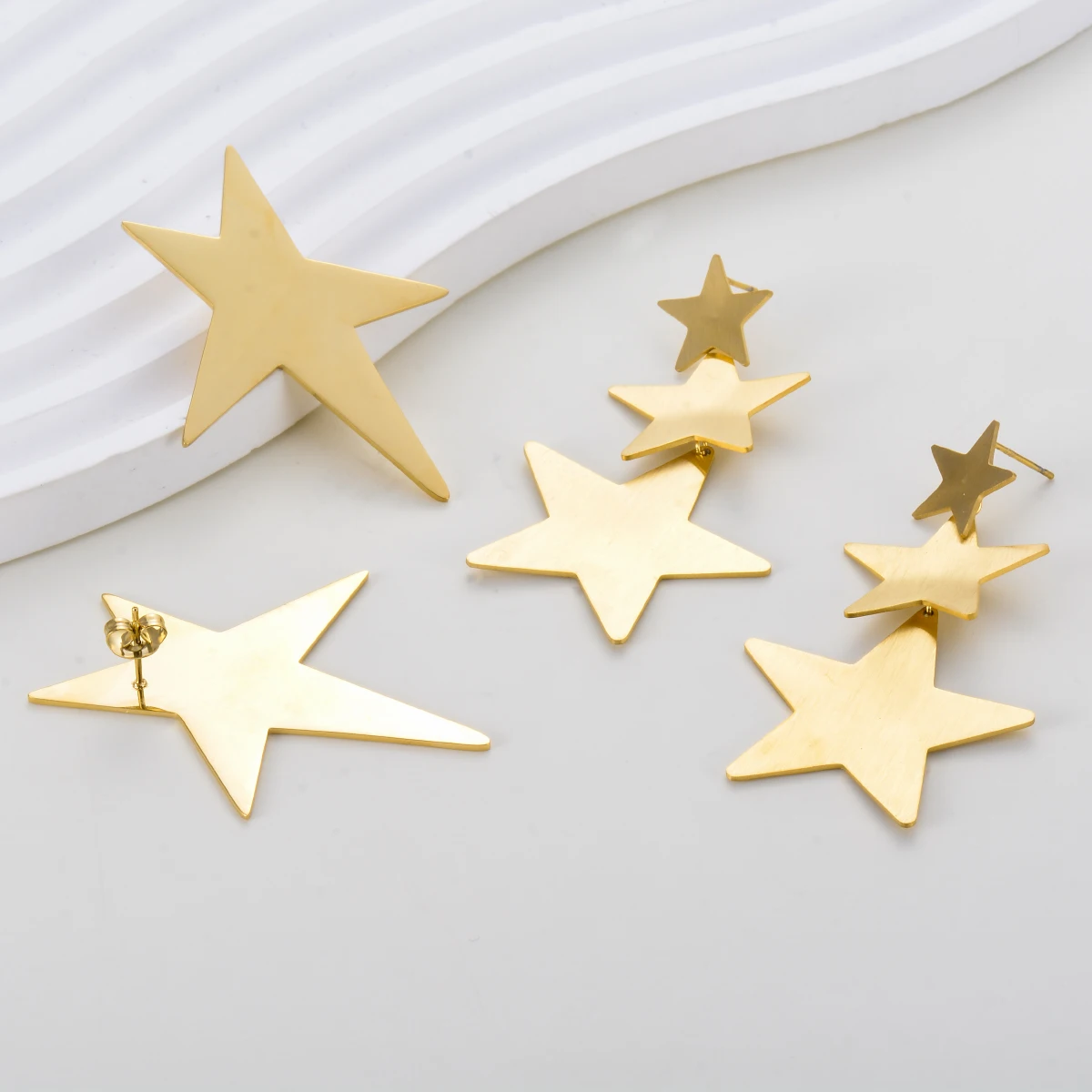 Golden Star Earrings Stainless Steel Fashion Jewelry for Women Waterproof Hypoallergenic Wholesale