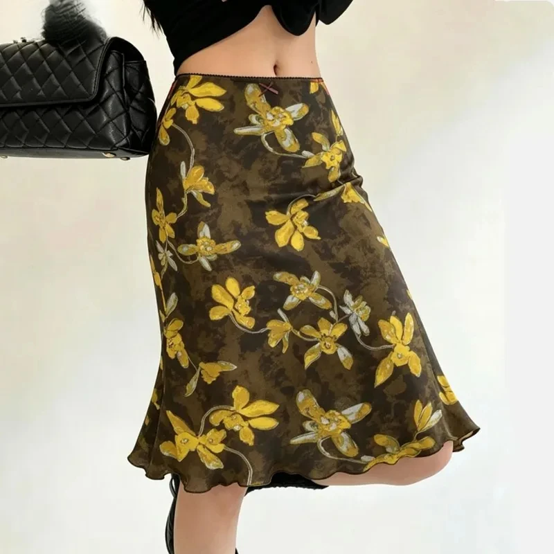 10 color Stylish Women Floral Print Knee Length Chiffon Skirt Summer Elastic Waist Package Hips A-lined Short Skirts with Lining