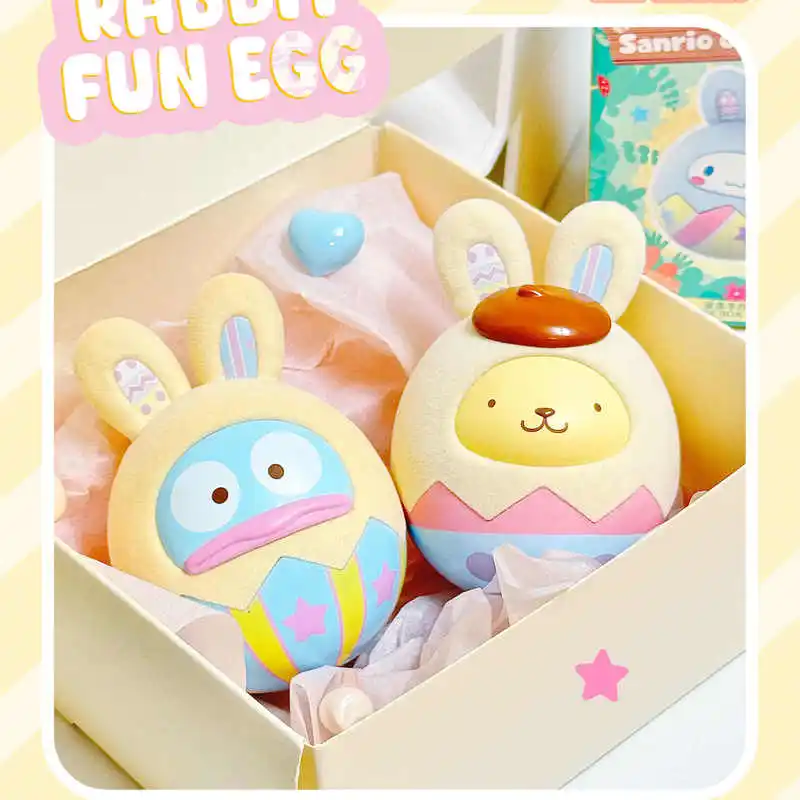 새로운 토끼 재미 계란 시리즈 블라인드 박스 Kuromi Kitty Pochacco Hangyodon 패션 디스플레이 선물 완구