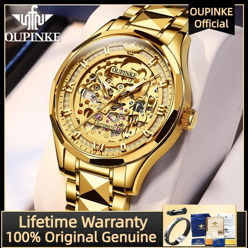 OUPINKE 3209 ساعة رجالية مجوفة فاخرة من أفضل العلامات التجارية اليابانية حركة أوتوماتيكية بالكامل ساعة ميكانيكية بحزام من الفولاذ التنغستن ساعة رجالية
