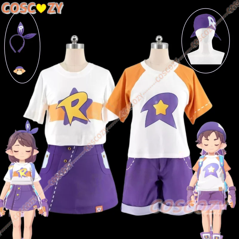 

Anime Game Rock Kingdom Main Character Woman Man Cosplay Costume T Shirt Headwear Hat Set