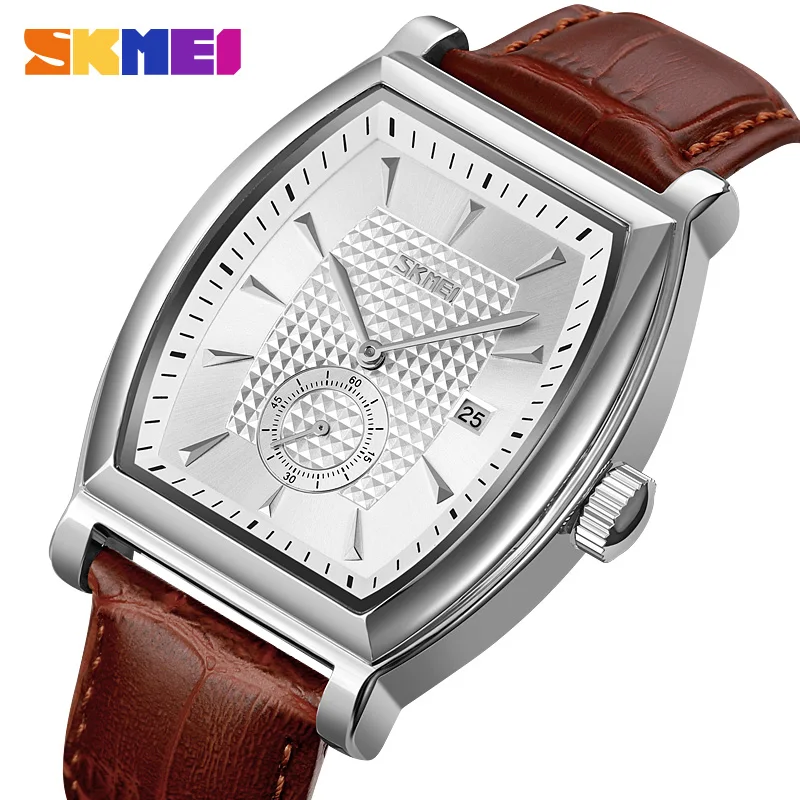 SKMEI relogio masculino Top Brand Luxury Genuine Leather Strap Business Mens Watches Waterproof Quartz Date Time Wristwatches