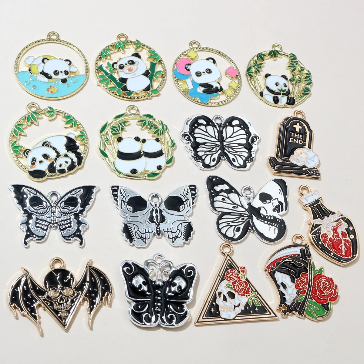 10pcs Enamel Animal Panda Skull Butterfly Charms Pendant Alloy Metal DIY Jewelry Making Accessories for Earrings Necklace