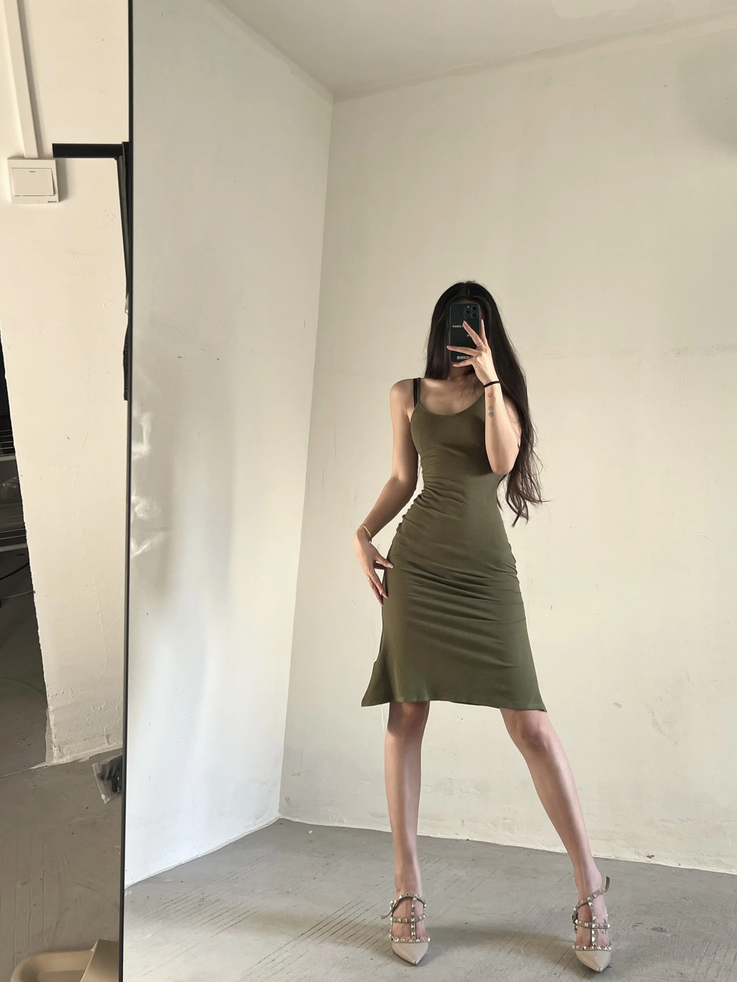 WOMENGAGA Spice Girl Sexy Korean Style V Neck Sling Long Dress Elegant Female Slim Waist Fishtail Long Maxi Dress Sweet 0MSB