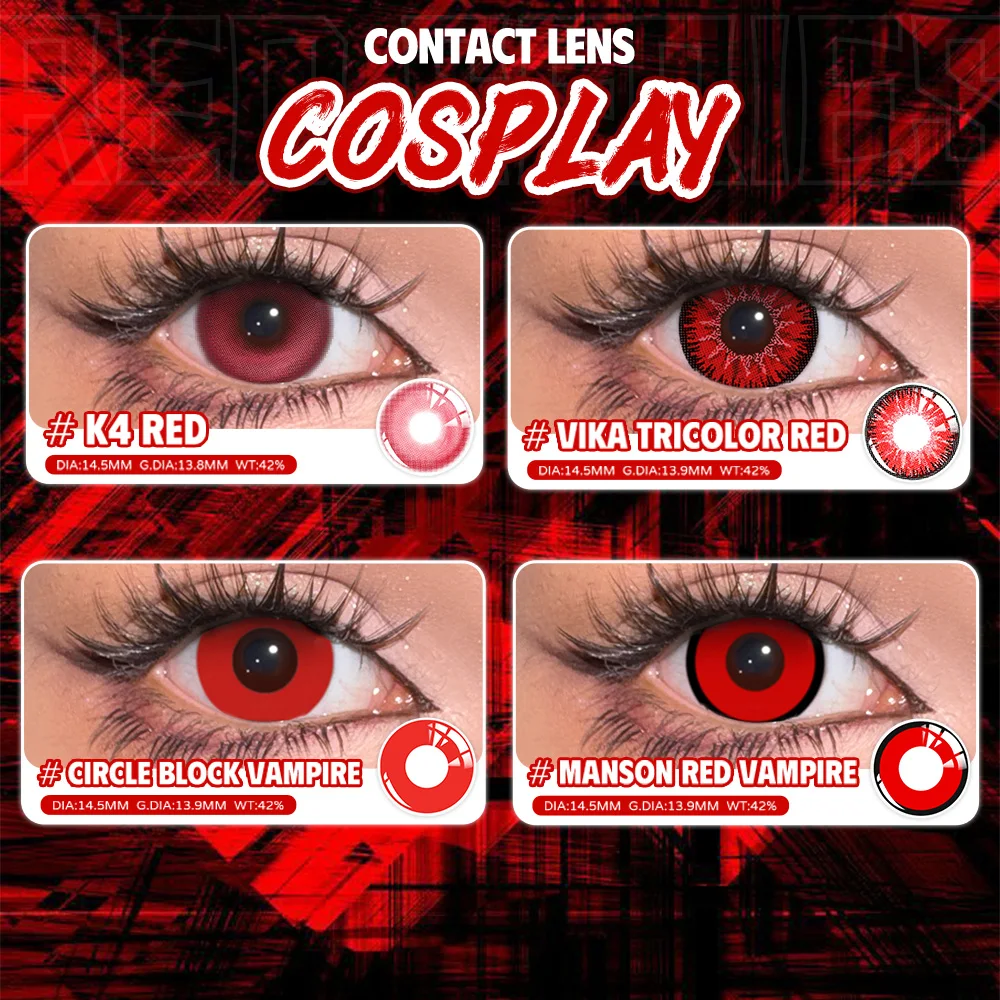 UYAAI Neue Cosplay Farbkontaktlinsen für Halloween Vampirrote Kontaktlinsen Anime Farbige Augenlinsen Jährliche Rote Kontaktlinsen