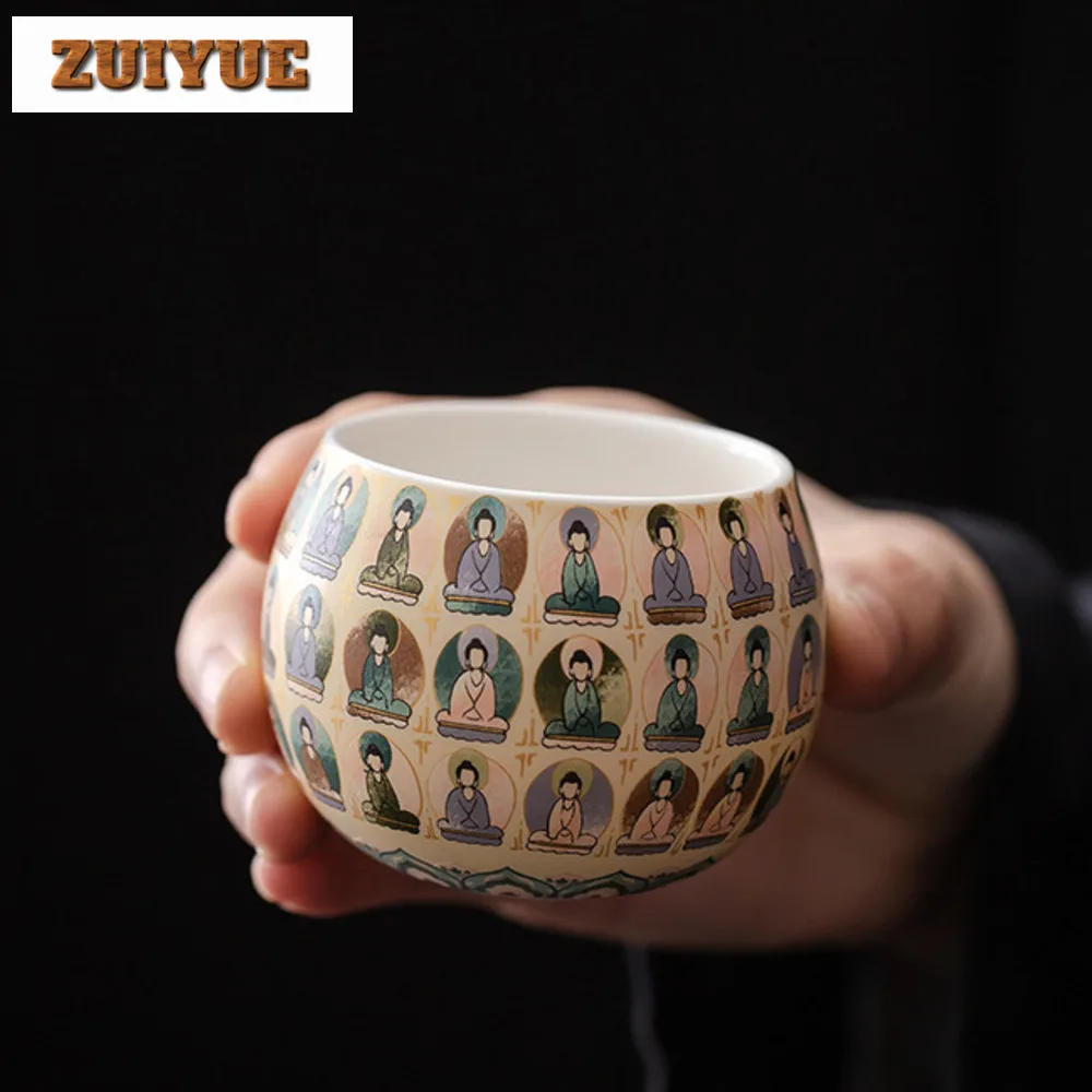 120ml Creative Thousand Buddhas Ceramic Cup Dunhuang Culture Master Cup Personal Dragon Egg Tea Bowl Coffee Mug Kung Fu Teaset