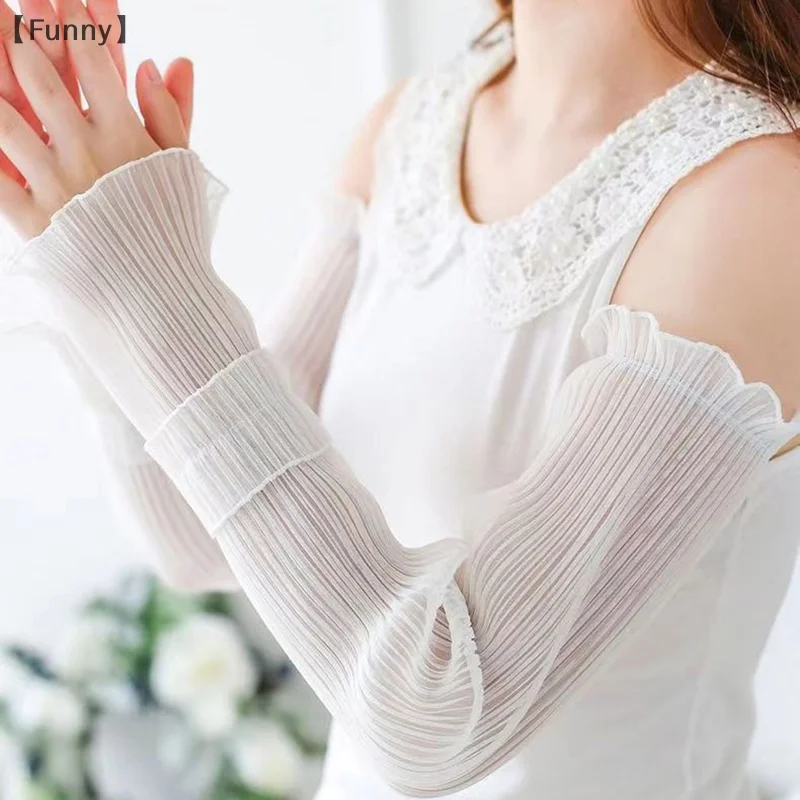 夏ロング指なし手袋女性日焼け防止袖手袋女性薄型レースメッシュアームスリーブ日焼け止め UV 通気性ミトン