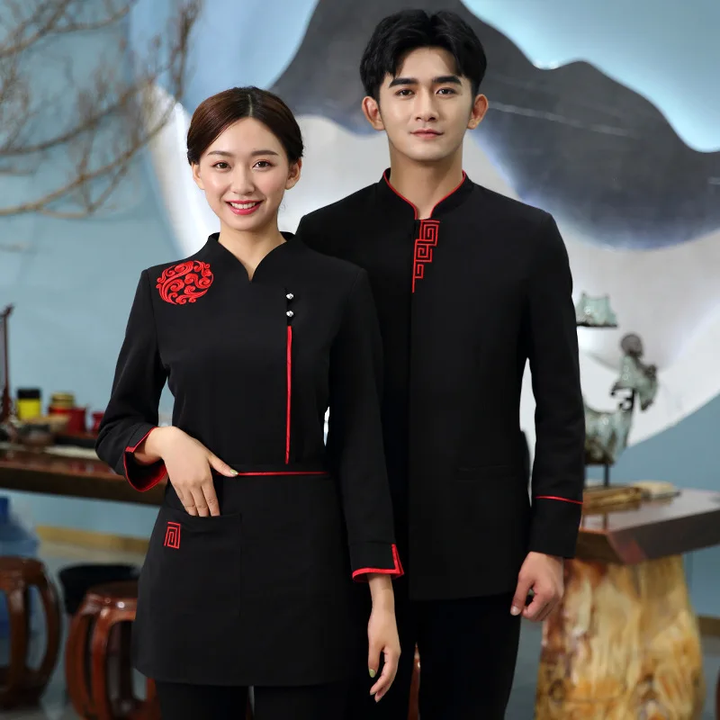 

Hotel Work Uniforms Autumn Winter Women Hot Pot Restaurant BBQ Restaurant Tea House Chinese Style Waiter Long Sleeve Unisex