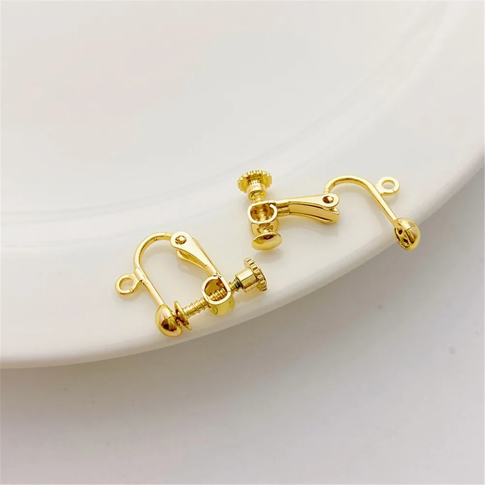 14K Gold-Color Round Toe Model with Hanging No Ear Piercing Wearable Screw Ear Clips DIY Earrings Material Accessories E062