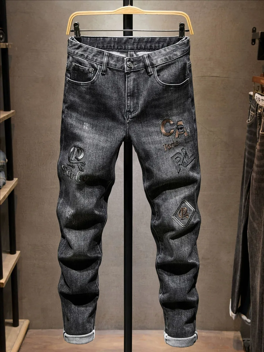 

Men's Embroidered Thiened Denim Jeans Slim Fit Stretchy Autumn Winter Faionable Casual Cotton Polyester Blend Elastic