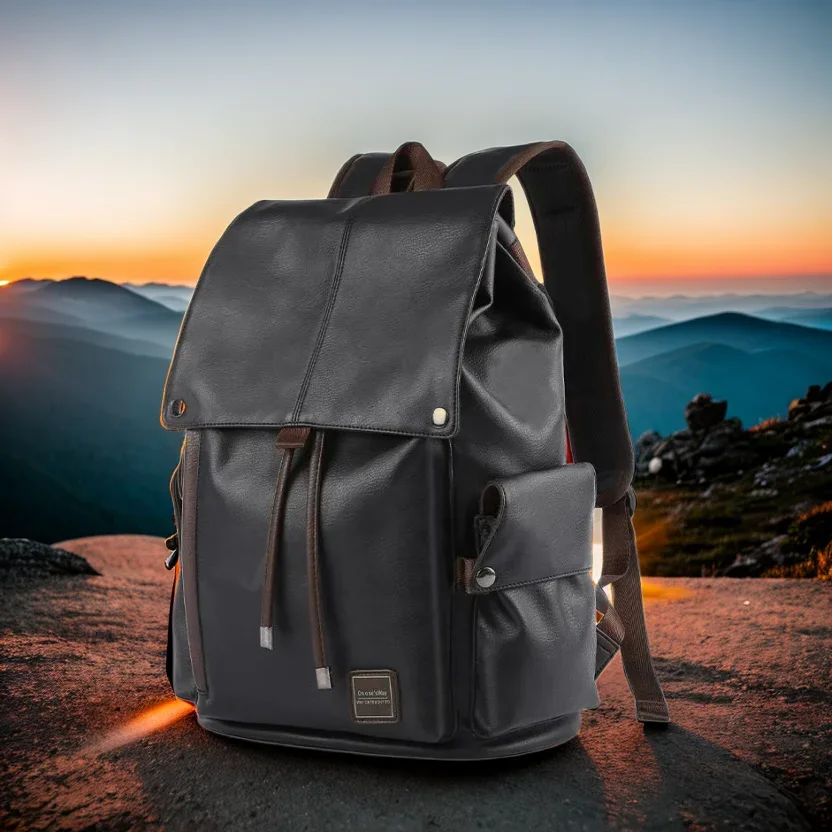 

Leather Men Backpack, Vintage 15.6 inch Laptop Daypack, Waterproof Durable Travel Knapsack, College Leather Rucksack