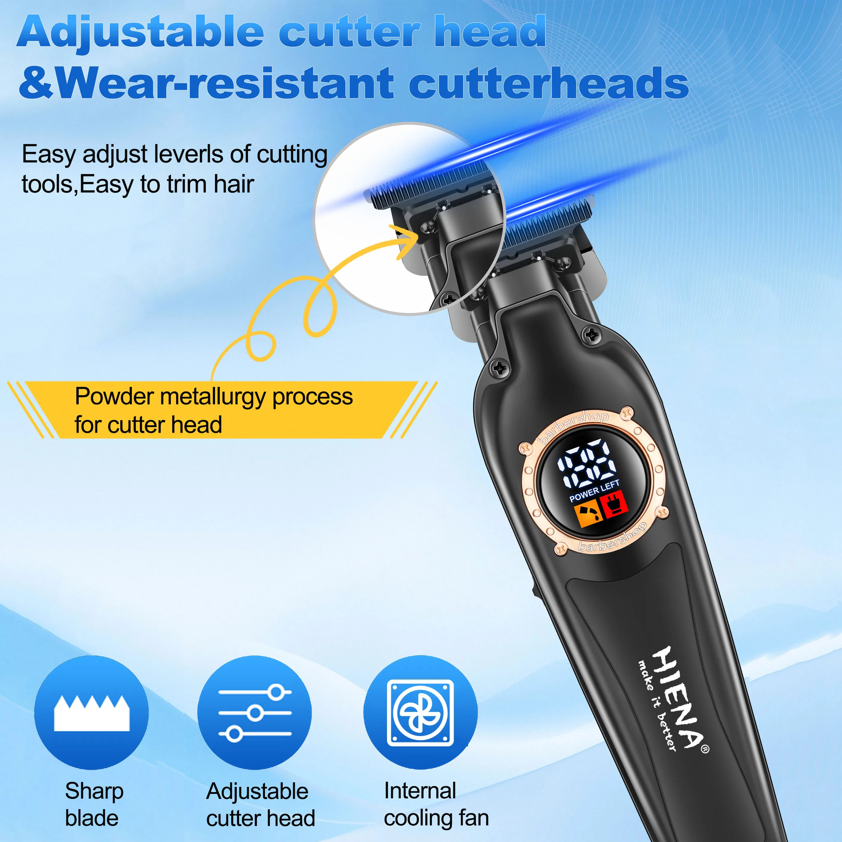 HIENA ไร้สาย Professional Hair Trimmer Men DLC T-Blade Zero Gapped Hair Clipper ไฟฟ้า Finishing ตัดผม