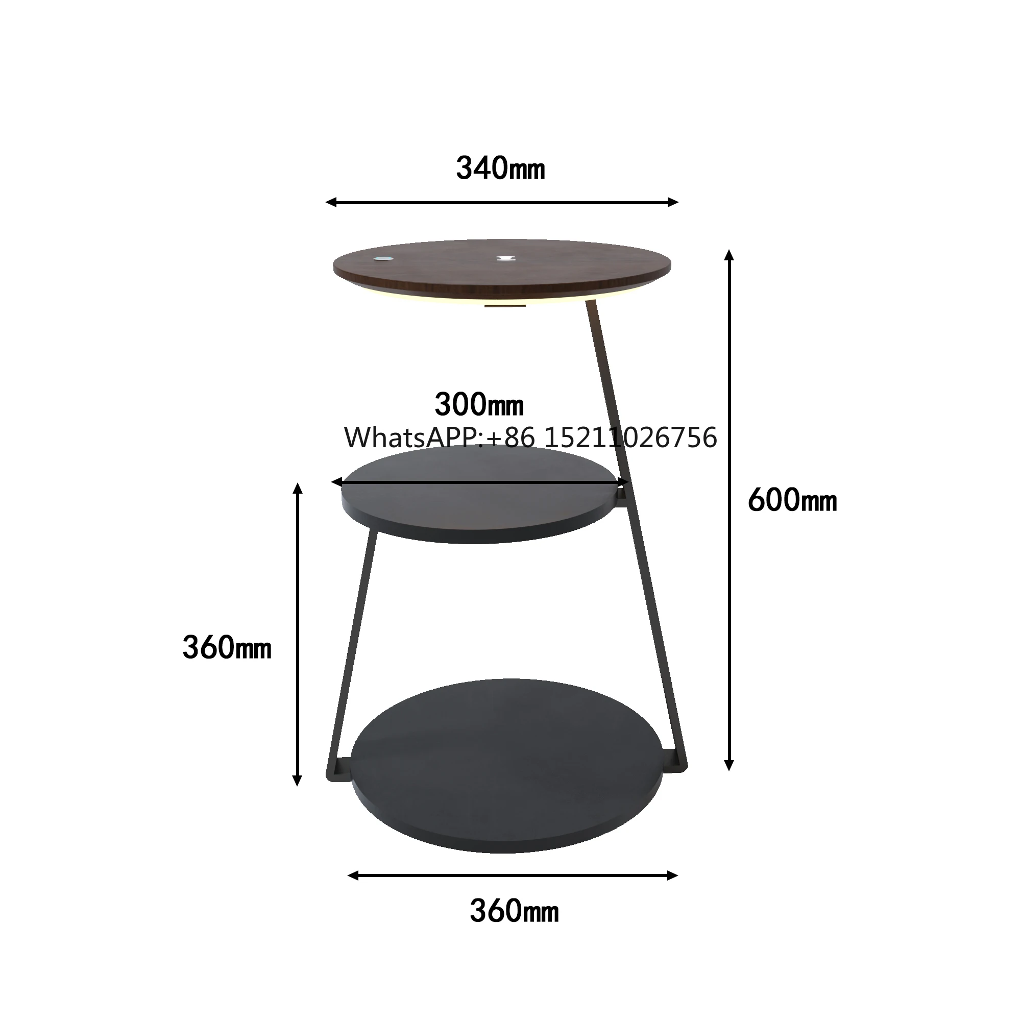 luxury Multifunctional round top bedside table with led light Smart Side Table with Wireless Charger