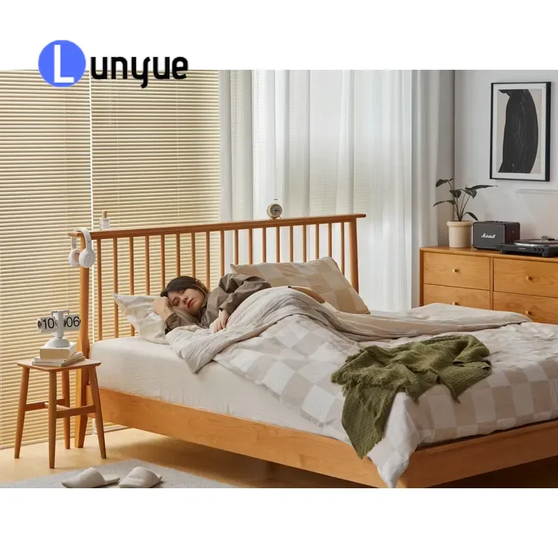 Full Size Solid Wood Double Bed Modern Retro Bedroom Furniture Set Eco Friendly Space Saving Design For Home Hotel Wholesale