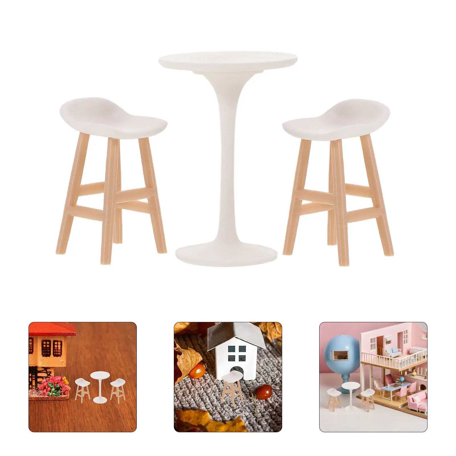 

1Set Dollhouse Bistro Table and Chairs Set 1:20 Scale Small Mini Furniture for Desktop Decor Vintage Style Accessories