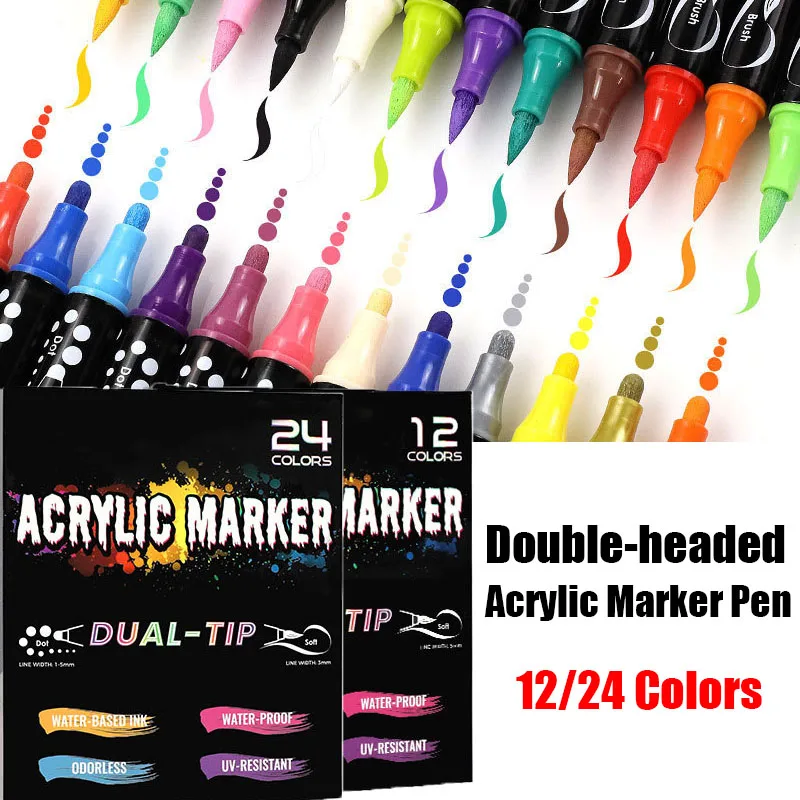 12/24 Colors Dual-Tip Enlarged Capacity Acrylic Marker Pen Stackable Color Pigment Painting Pen For Cards Signature DIY Graffiti