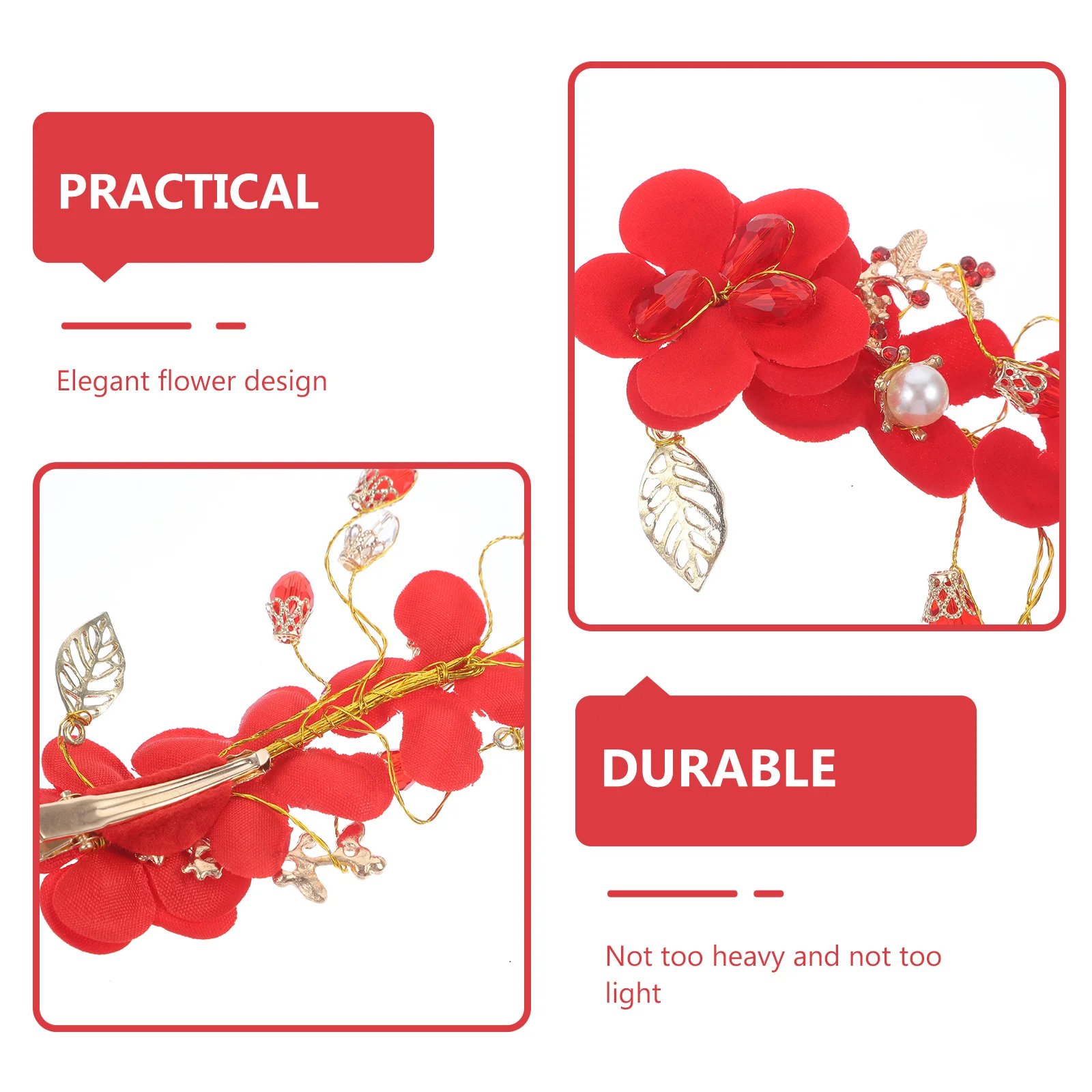

Wedding Red Flower Pearl Hairpin Rhinestone Clip Elegant Bridal Hair Accessory for Special Occasions Wedding Hair Clip