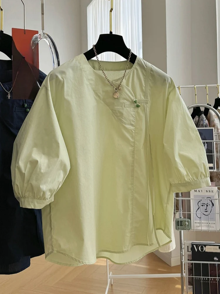 

2024 New Chinese Style Short Sleeves Shirts Women Summer Chic Design Commuter Casual Loose Shirts