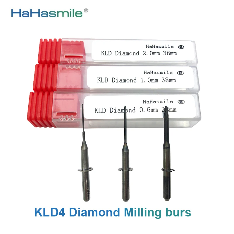 KLD4 Zirconia Milling Burs Cutters With DC Diamond Carbon Coating For Dental Zirconia Blocks Dental Burs 0.6mm/1.0mm/2.0mm 38mm