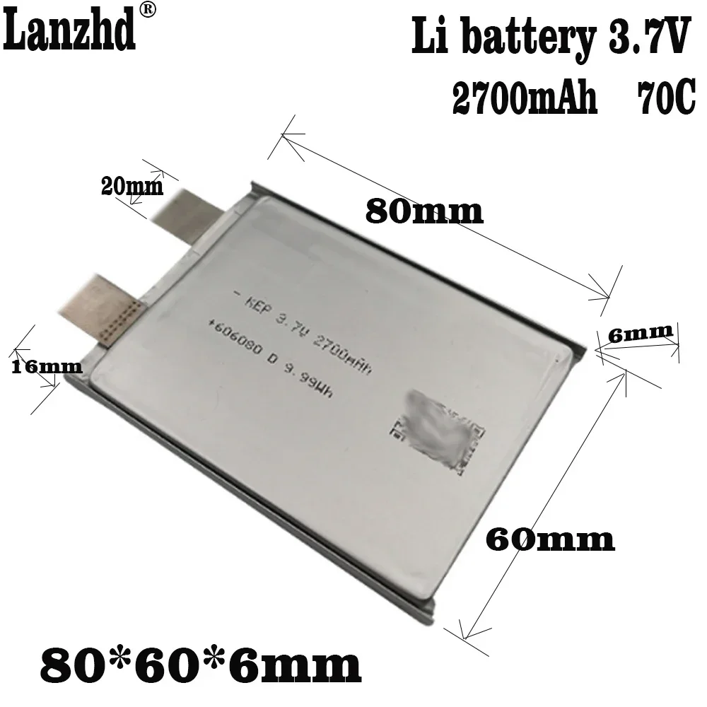 1-10pcs New 606080 2700mAh 70C 3.7V Li-Polymer Battery Cell For Car Starter DIY Drone RC High Discharge Accumulator Toy model