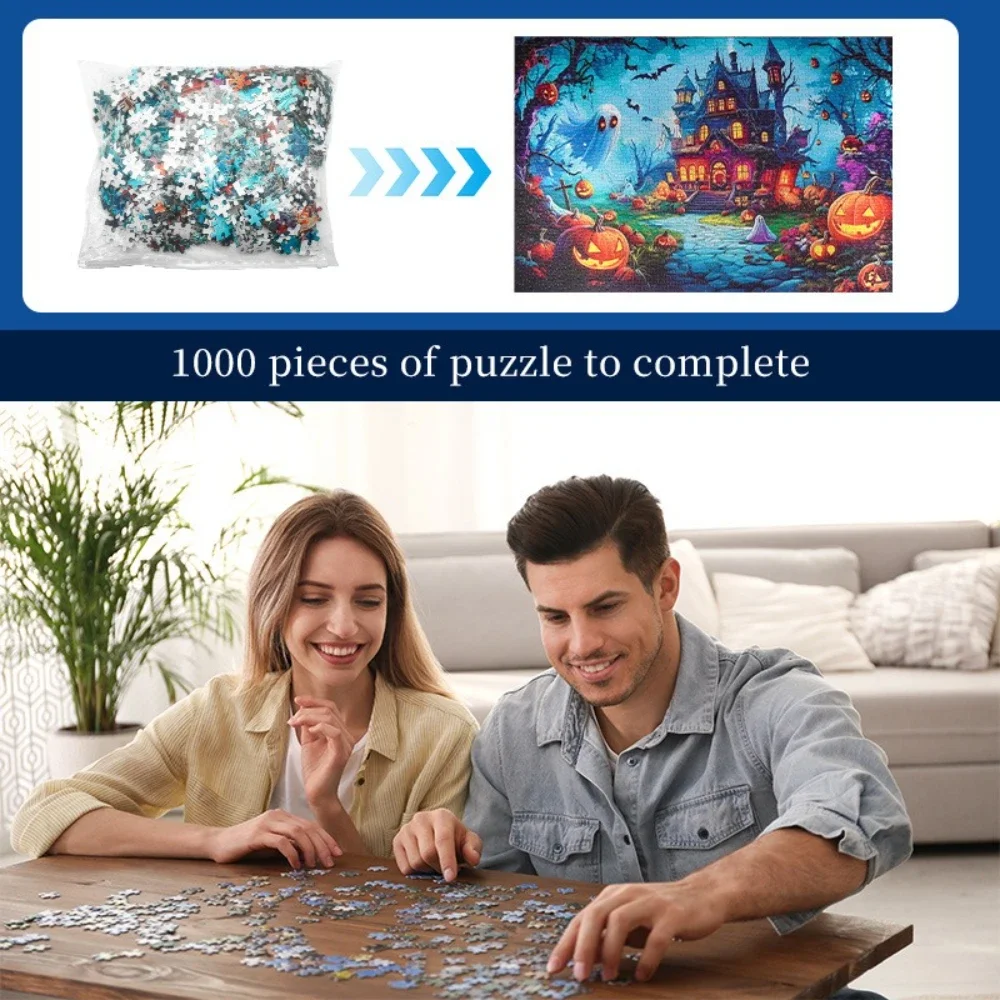 

Halloween Haunted House Jigsaw Puzzle for Adults Spooky Ghosts & Pumpkins Gothic Mansion Challenging Puzzle for Game Night