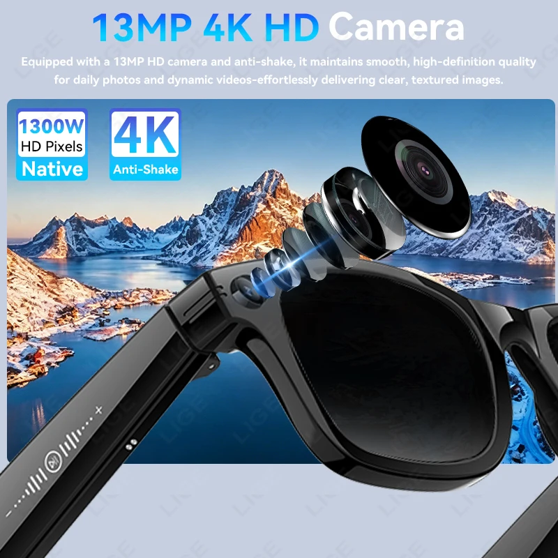 2026 Smart Glasses Men 1300W Camera AI Photo Recognition Language Translation Video Recording Bluetooth Call Sunglasses Women